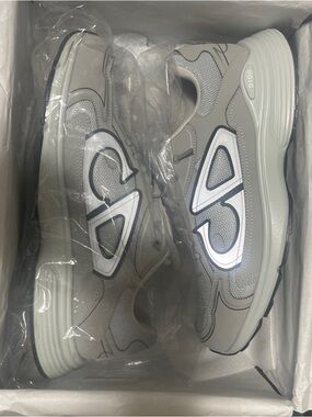 Dior Men's Light Gray Mesh & Leather Sneakers with Reflective Accents